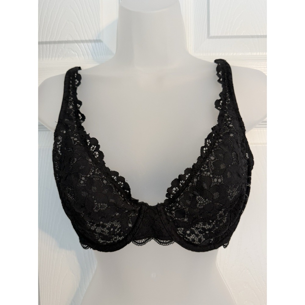 Victorias Secret Womens Dream Angels Black Floral Sheer Lace Underwire Bra 36C